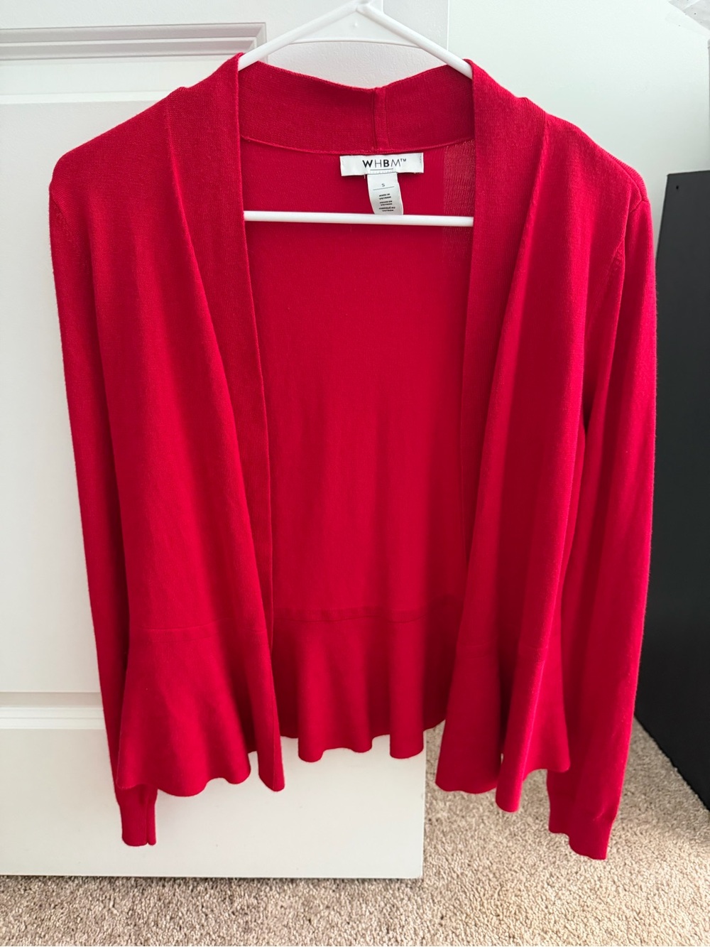 NWOT White House Black Market Red Open-Front Peplum Cardigan